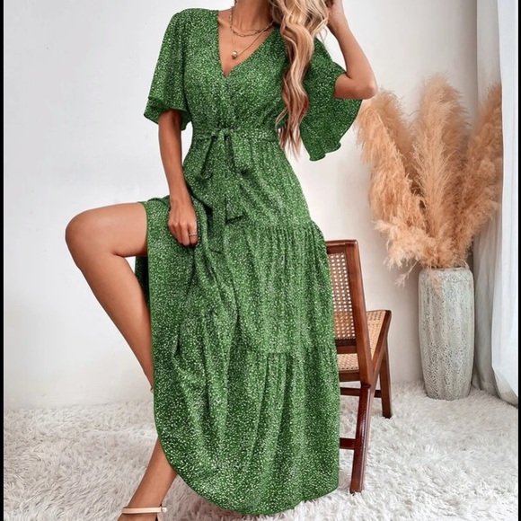 Boho butterfly sleeve belted maxi dress - Picture 7 of 7